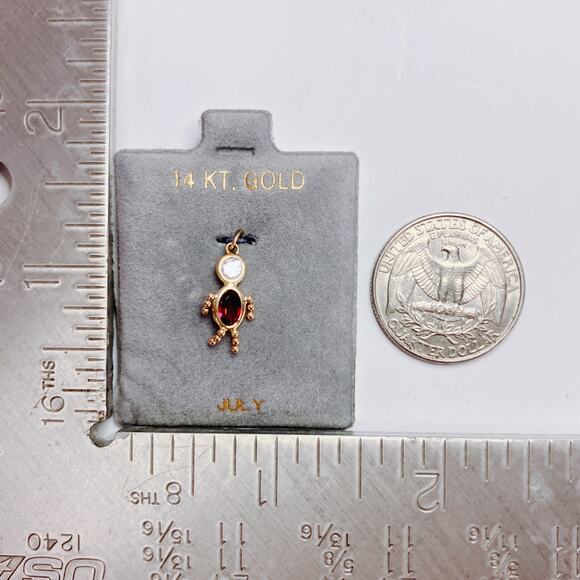 VTG 14K Gold July Birthstone Charm Pendant Necklace Petite Minimalist Dainty - Picture 10 of 13